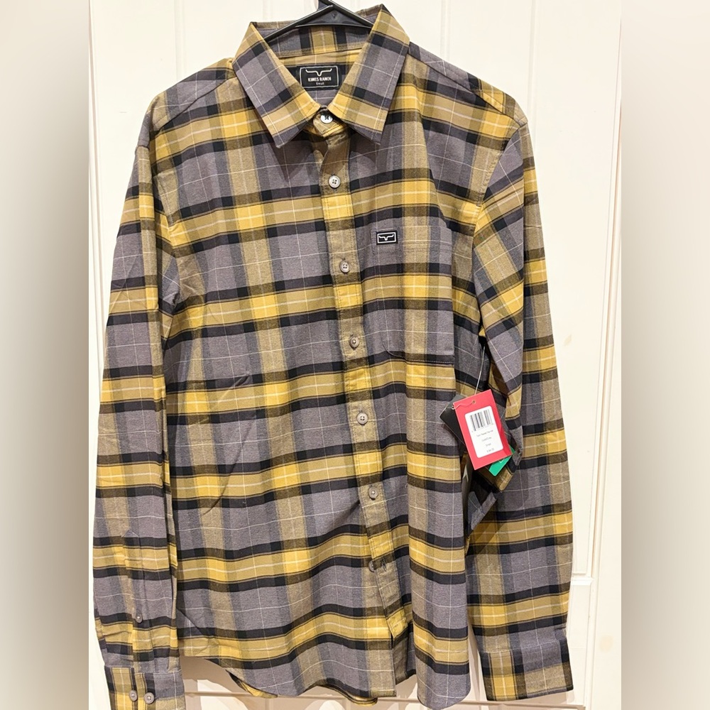 Kimes Ranch Yellow and Gray Plaid Shirt